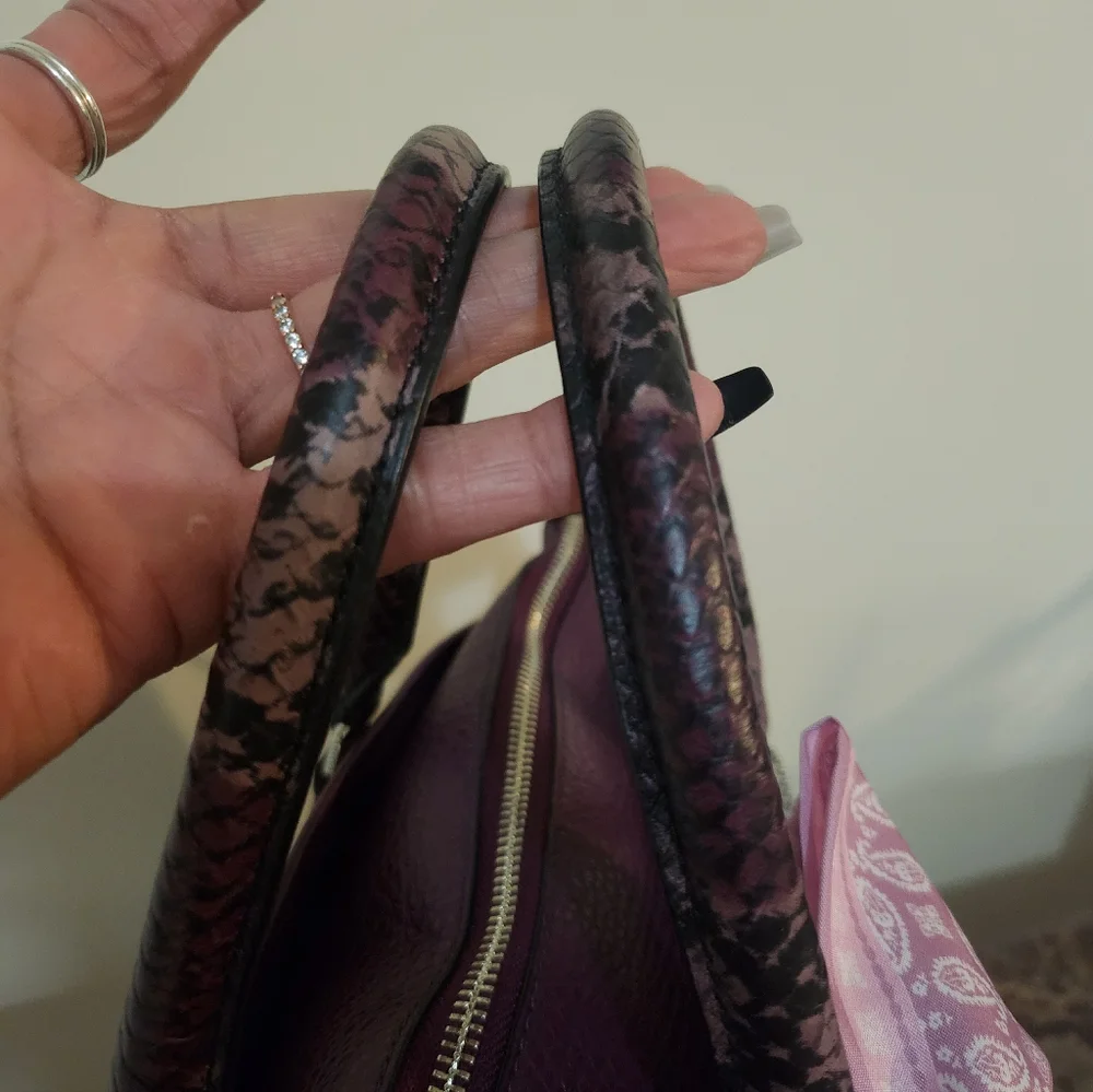 Coach Plum Pebbled Leather 2way Satchel W Scarf EUC - Picture 14 of 16